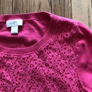 LOFT Bright Pink Lace Overlay Sweater